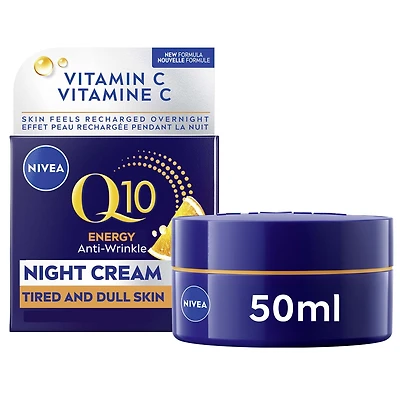 NIVEA Q10 Anti-Rides Crème De Nuit Boost d'Éclat, Peau d'apparence fatiguée et terne Crème Visage Anti Âge - 50 mL