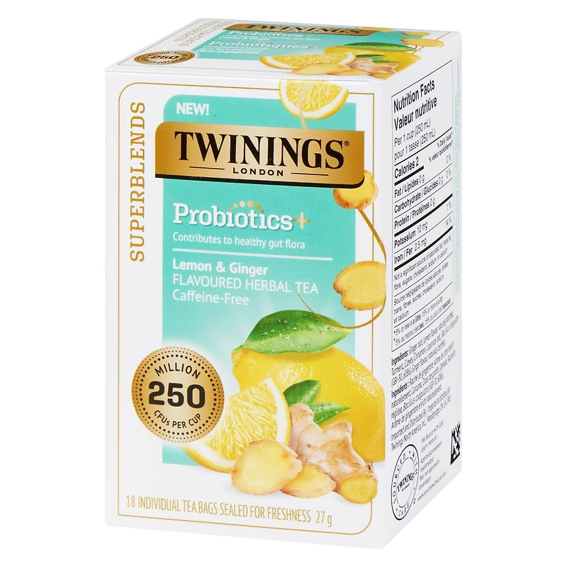 Twinings Supermélanges Probiotiques + Citron et gingembre 18 Sachets de thé Citron et gingembre