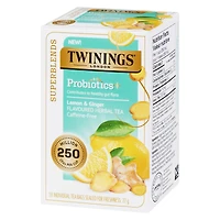 Twinings Supermélanges Probiotiques + Citron et gingembre 18 Sachets de thé Citron et gingembre