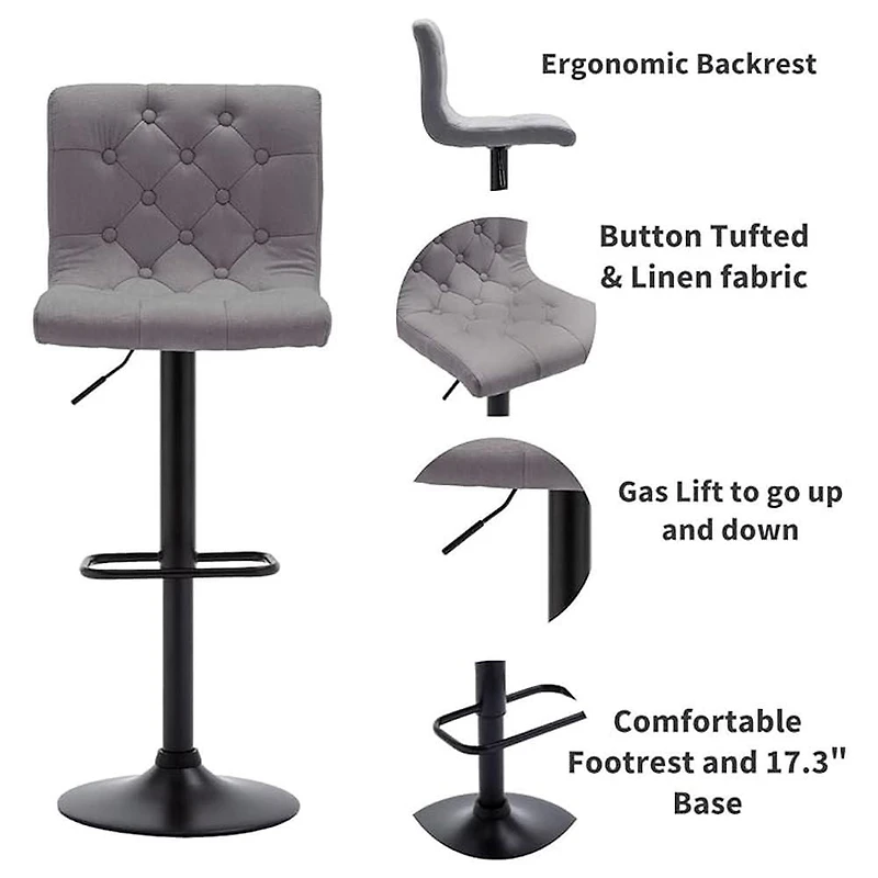 Heavenly Collection Grey Tufted Adjustable Stool