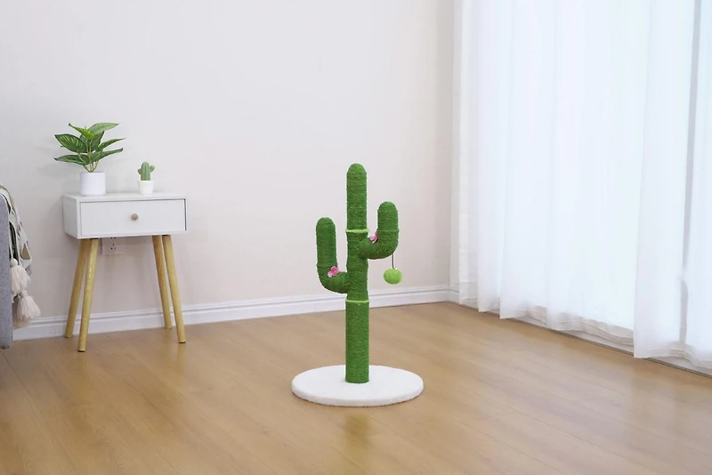 Home4Cat Cactus Sisal Cat Scratching Post with Hanging Toy, Green