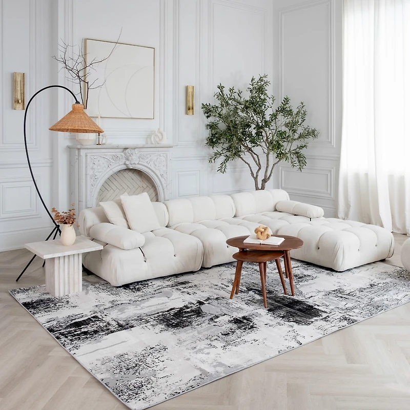 Tapis d'interieur classique Atlas Rug Branch, gris beige, moderne - Salon, chambre, salle a manger et cuisine