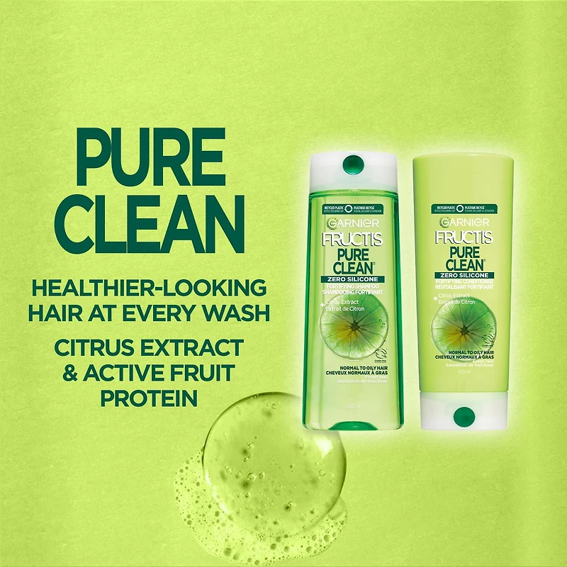 Garnier Fructis Pure Clean Zero Silicone revitalisant fortifiant pour cheveux normaux à gras, avec extrait de citron, 621 mL