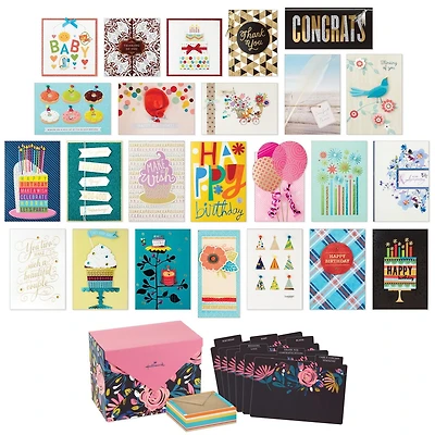 Boîte de 24 cartes variées fabriquées à la main, Hallmark, motifs floraux modernes – Cartes de fête, cartes pour les fêtes prénatales, cartes de mariage, cartes de condoléances, cartes « Je pense à to