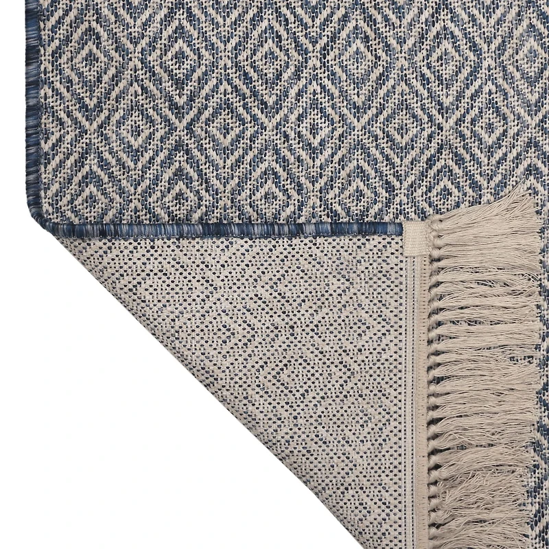 5'2x6'7 Valdez Blue Indoor Outdoor Patio Rug with Fringe