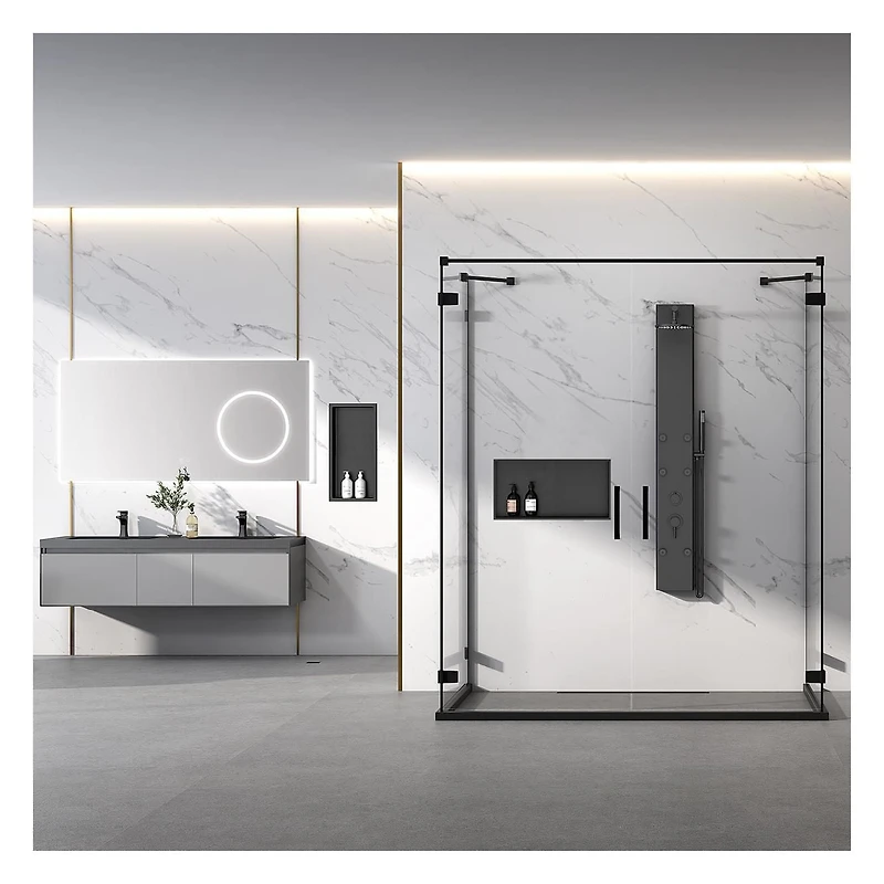 Niche de douche murale d'akuaplus® 12 po x 24 po, avec tablette fait en acier inoxydable.