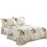 Marina Decoration Ultra Soft Silky Deep Pocket Rich Printed Bedding Rayon from Bamboo All Season Sheet Set with Pillowcases, Blue Chrysanthemum Floral Pattern