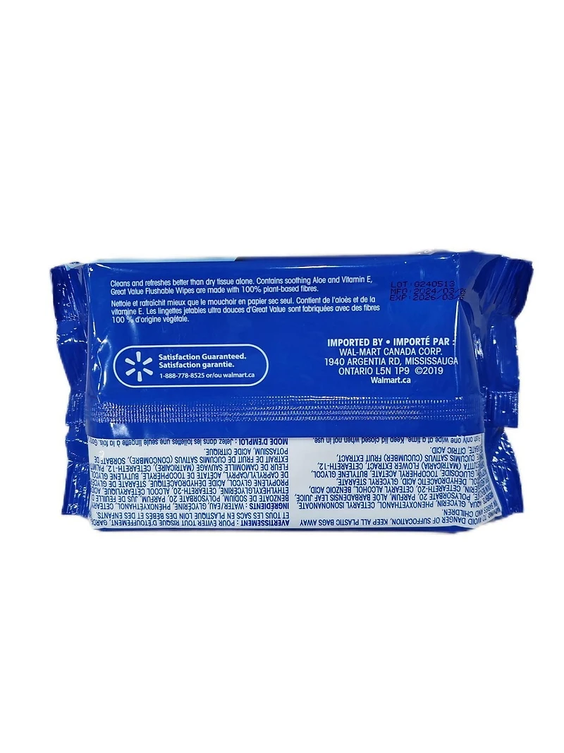 Lingettes jetables dans les toilettes Great Value