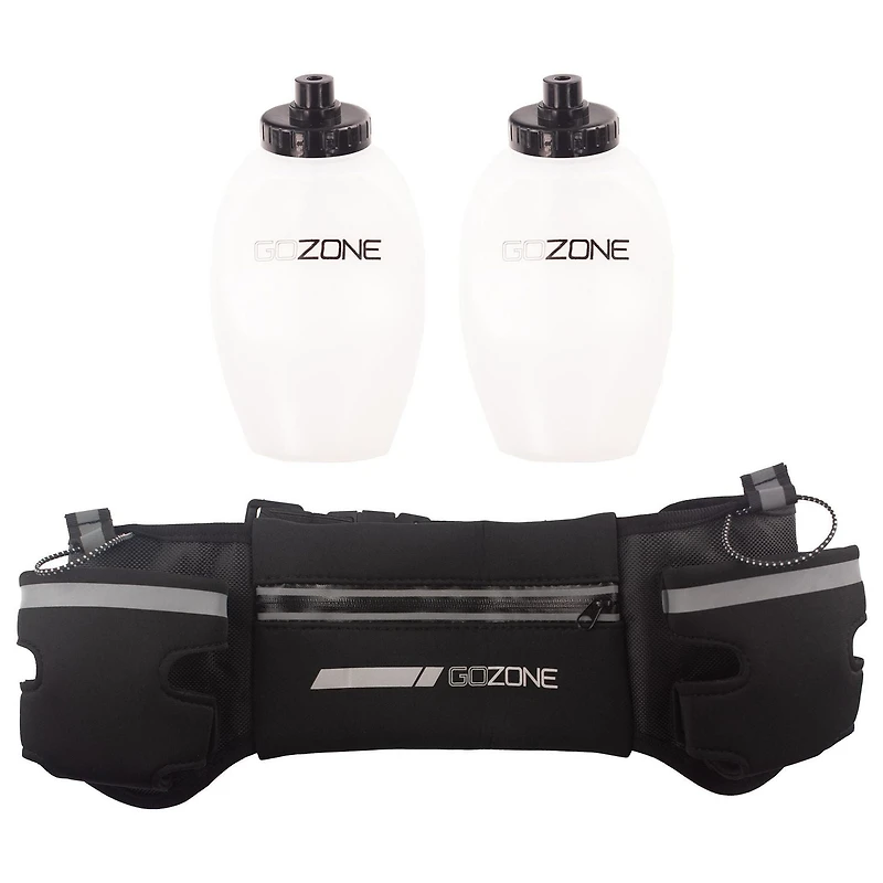 Trousse de coureur – Lampe frontale, sac-gourde pour la taille, gilet réfléchissant, alarme de coureur – Noir/vert Avec 2 bouteilles d’eau