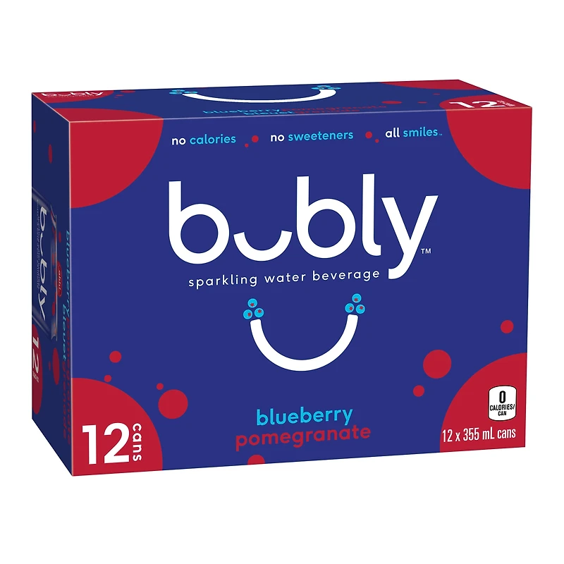 Bubly Blueberry Pomegranate Sparkling Water 12 x355 mL, Cans, 12 x355 mL