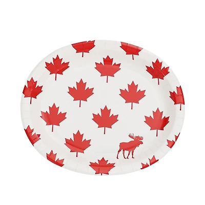 Façon de célébrer! Assiettes En Carton Feuille d'érable rouge ovale et orignal de la Fête du Canada, 10.4" x 12.2" ,8 ct