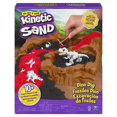 Kinetic Sand, Coffret Fossiles Dino avec 10 os de dinosaures cachés à découvrir, pour les enfants à partir de 6 ans