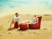 Gouchee Home Dotcom Brava – Pouf rond imperméable de couleur tomate avec billes de polystyrène, fabriqué au Canada, élégant et léger, pour le salon ou la chambre à coucher.