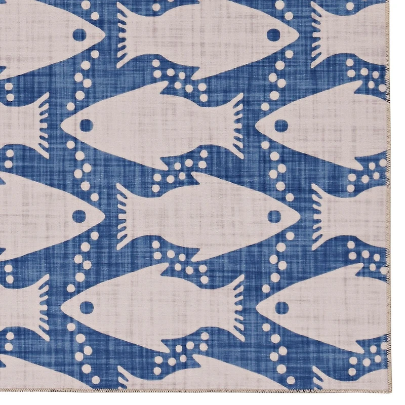 Tapis d'appoint lavable Seabourne 3 pi x 5 pi ivoire et bleu