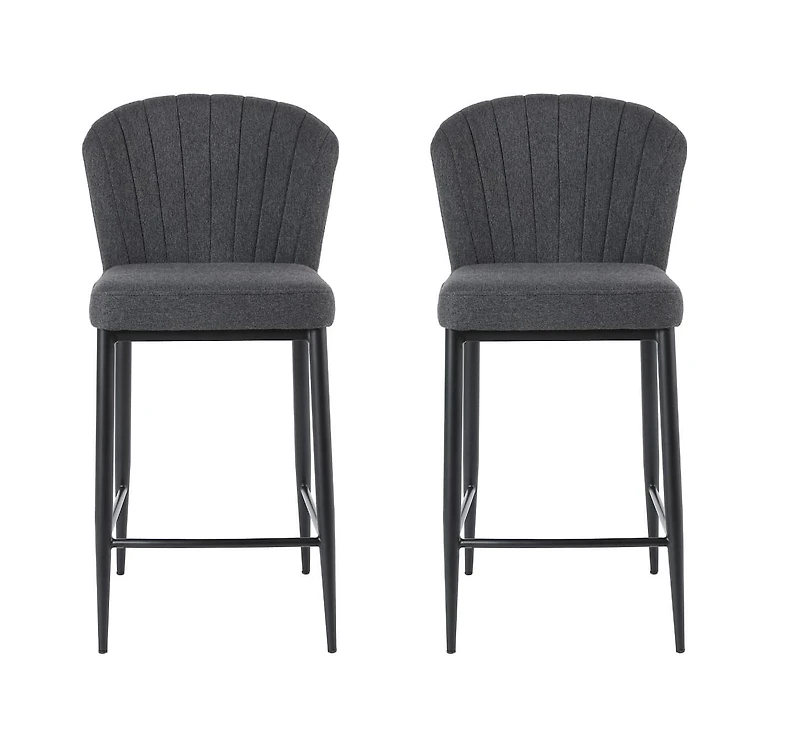 Dillon Stool in Graphite, Graphite Counter Stool, Graphite Fabric Stool, Counter Stool with Black Metal Frame, Kitchen Stool, Island Stool, Mid-Century Stool, Fabric Stool with Footrest - Set 2