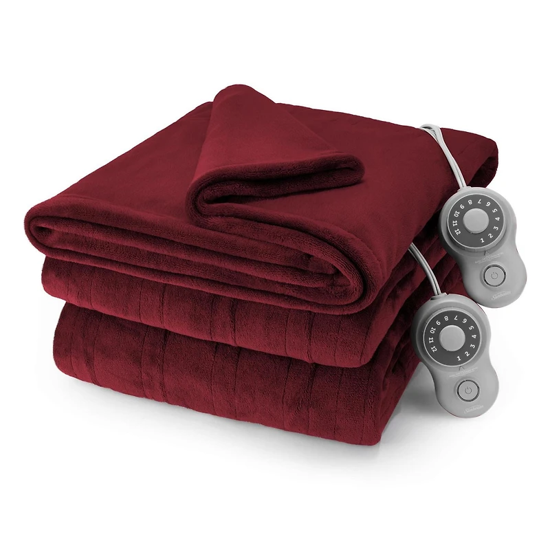 Sunbeam Twin, Full/Queen, King Velvet, 12 Heat Settings, 12-Hour Auto Shut-Off, Fast Heating, Electric Heated Blanket