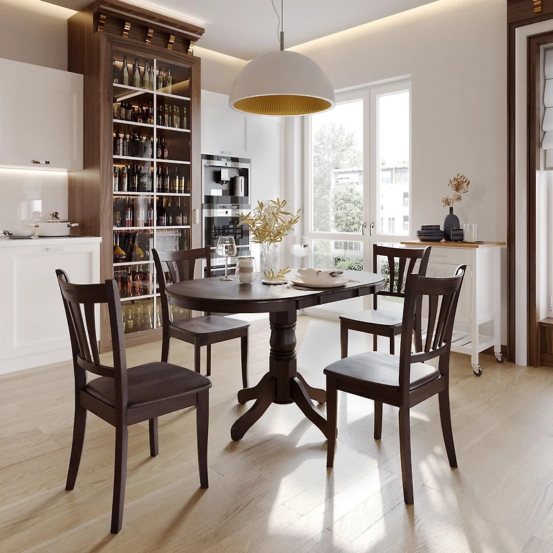 Chaises de salle à manger d'intérieur CorLiving Dillon en bois massif avec dossier haut à lattes, marron foncé (lot de 2)