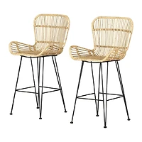 Meubles South Shore Balka Lot de 2 tabourets en rotin avec accoudoirs Rotin et noir