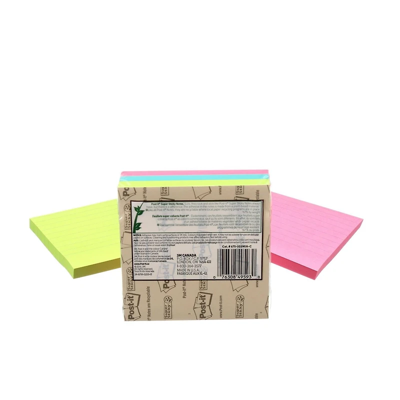Feuillets super collants Post-it(MD) WM675-3SSMIA-C, Miami Feuillets SC Post-it®, Miami