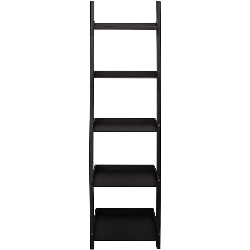 Kiera Grace Bestselling Providence Hadfield Decorative Engineered Wood 5-Tier Leaning Ladder Bookshelf For Home, Room, & Office, 14”L x 18”W x 66”H, Black
