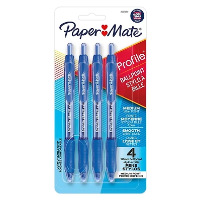 Stylos bille Paper Mate Profile, stylos rétractables, pointe moyenne (1,0 mm), bleu