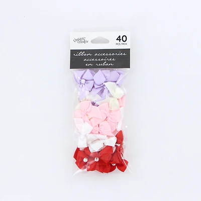 UNIQUE CREATIV – Nœuds bouclés, Accessoires, 100 % polyester, 40 mcx, Assortis, 2,5 cm x 2 cm (1 po x ⅛ po)