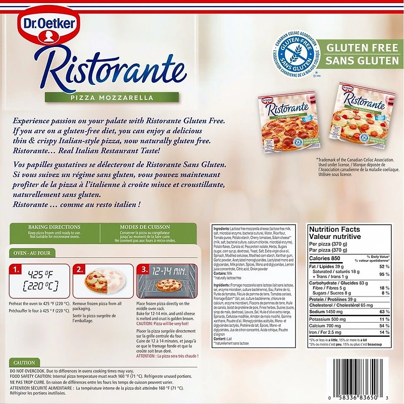 Dr. Oetker Ristorante Gluten & Lactose Free Mozzarella Pizza, 370 g