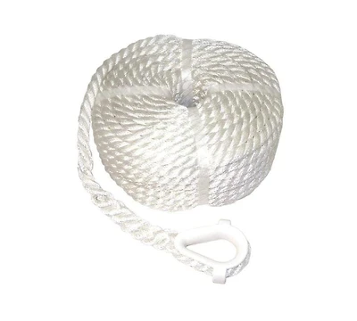 Blue Dog Ligne d'ancrage marine avec dé à coudre, corde d'ancrage de bateau en nylon torsadé à 3 brins, corde de bateau marin de 3/8" x 50'