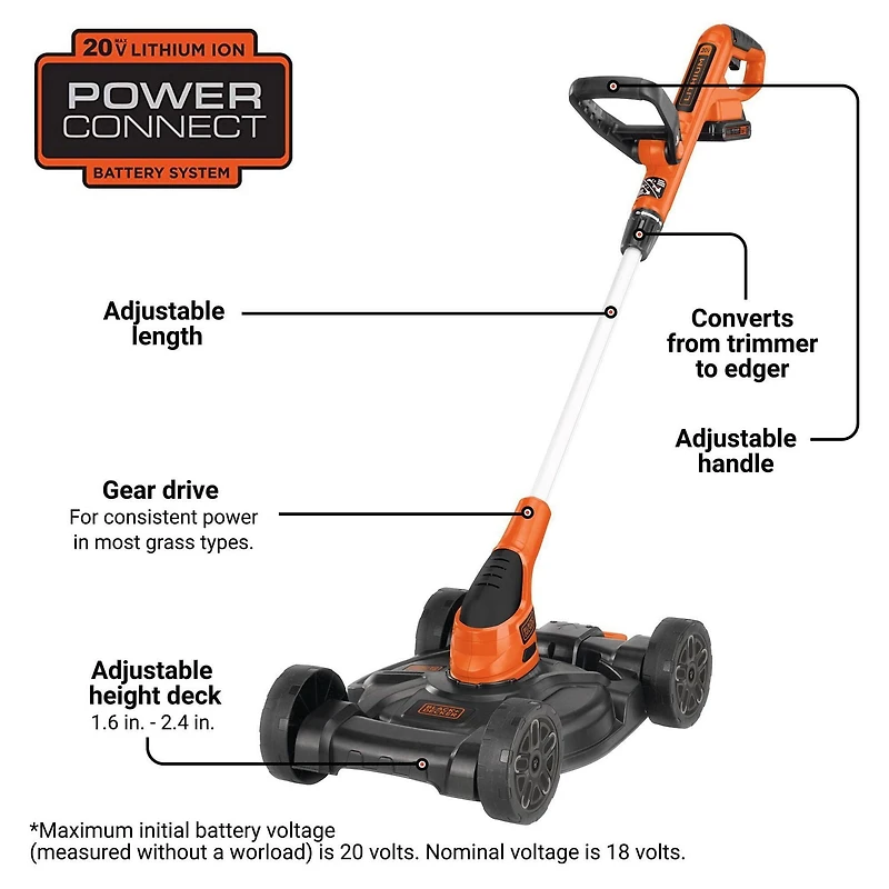 BLACK+DECKER 20V MAX* 12 Inch 3-In-1 Compact Lawn Mower
