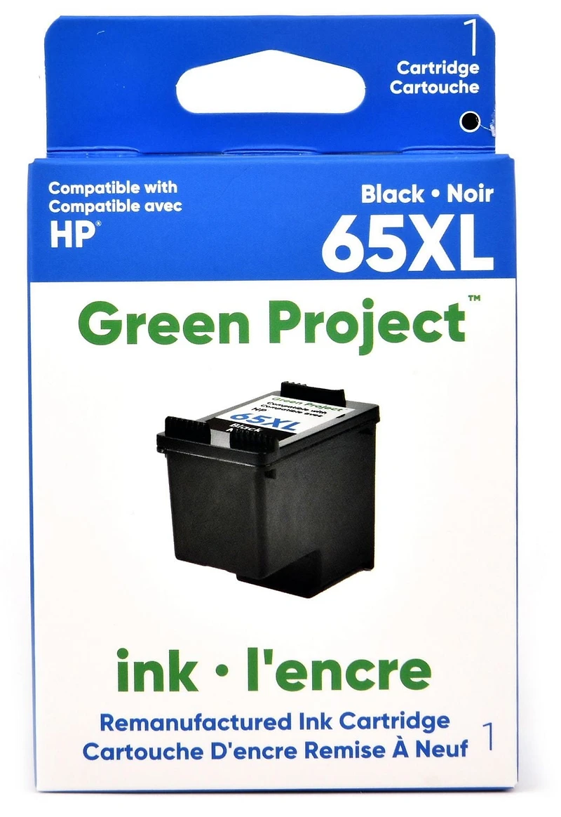 Cartouche d'encre noire remise a à neuf HP65 XL Green Project, (H-65XLBK) Noir