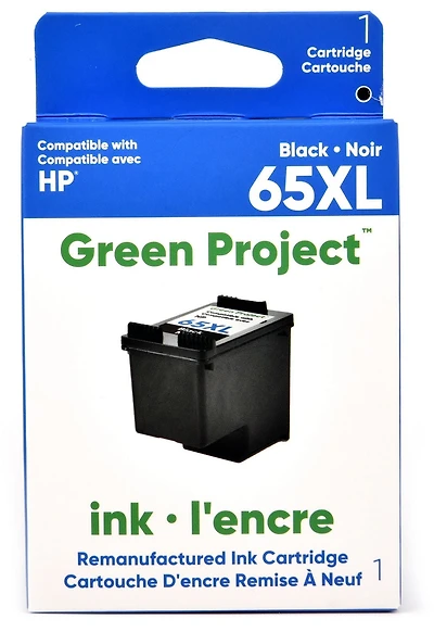 Cartouche d'encre noire remise a à neuf HP65 XL Green Project, (H-65XLBK) Noir