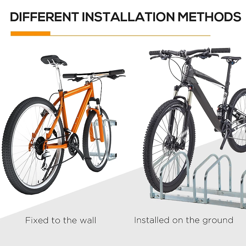HOMCOM 3-Bike Bicycle Floor Parking Rack Cycling Storage Stand Silver