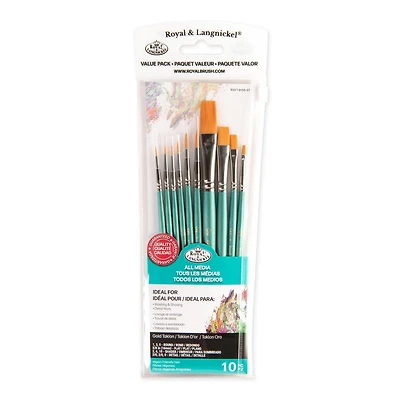 Royal & Langnickel - 10pc Gold Taklon Detail Variety Paint Brushes, 10pc Gld Tak Variety Brush Set
