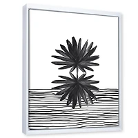Designart Feuille tropicale noire et blanche sur rayures II ART MURAL À CADRE FLOTTÉ