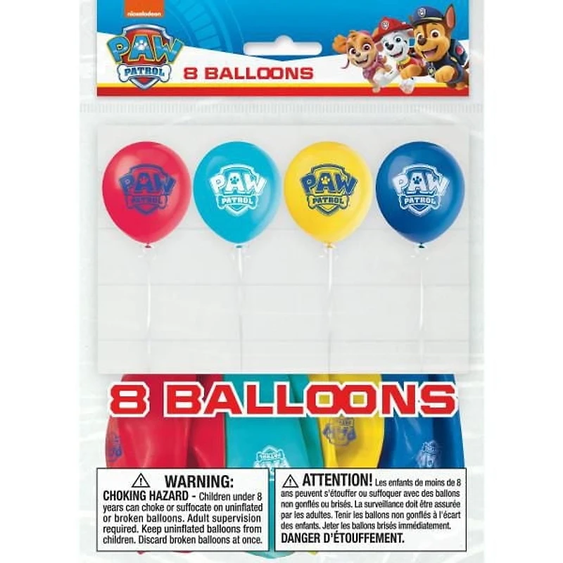 Paw Patrol Latex Balloons, 12in, 8ct, Measures 12" when inflated