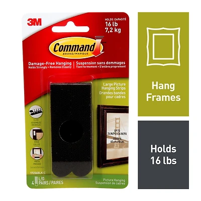 Bandes pour cadres 17206BLK-C Command(MC), noires, grandes, 8 bandes/paquet 8 Bandes Par Paquet, 16 livre