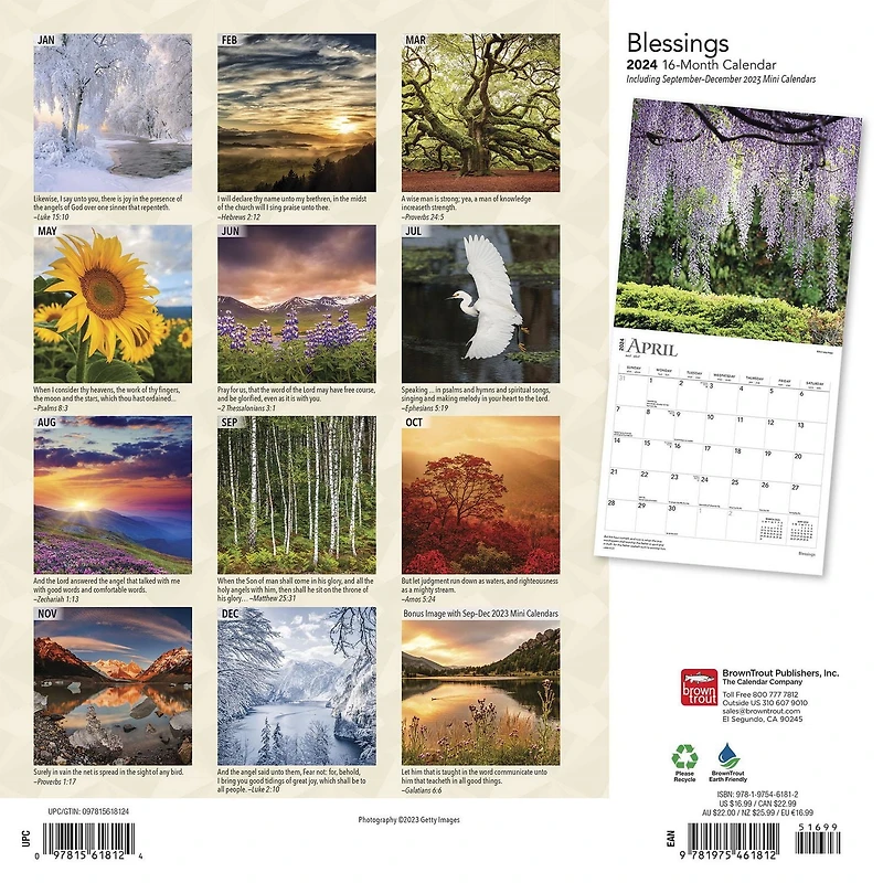 BrownTrout Blessings 2024 12x24 Inch Square Wall Calendar, 9781975461812