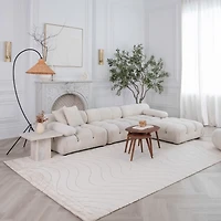 Tapis d'interieur abstrait Rug Branch Casa, beige creme, moderne - Salon, chambre, salle a manger et cuisine