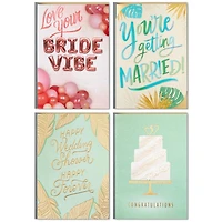 Assortiment de cartes Hallmark pour les événements liés au mariage, 4 cartes et enveloppes (Fiançailles, félicitations, enterrement de vie de jeune fille, fête prénuptiale, mariage)
