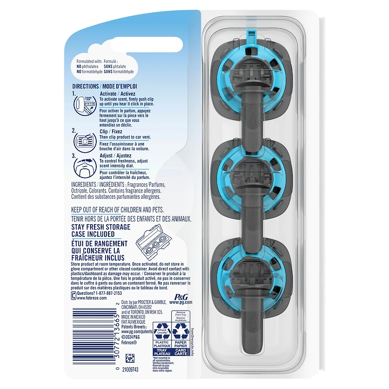 Febreze AUTO Air Freshener Vent Clip Linen & Sky, 2ml Car Vent Clip, Pack of 3
