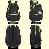 Trail Maker Multi-Pocket Backpack with Front Mesh Zipper Pocket, Side Mesh Pockets, Padded Laptop Pocket, Rubber Grip Handle & Reflective Trim for Travel, Commute, School & Gym in Black & Neon Green