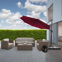 Parasol d'extérieur CorLiving de 2,9 m (9,5 pi) déporté, inclinable et pivotant, avec structure en aluminium et acier et toile résistante, rouge bordeaux