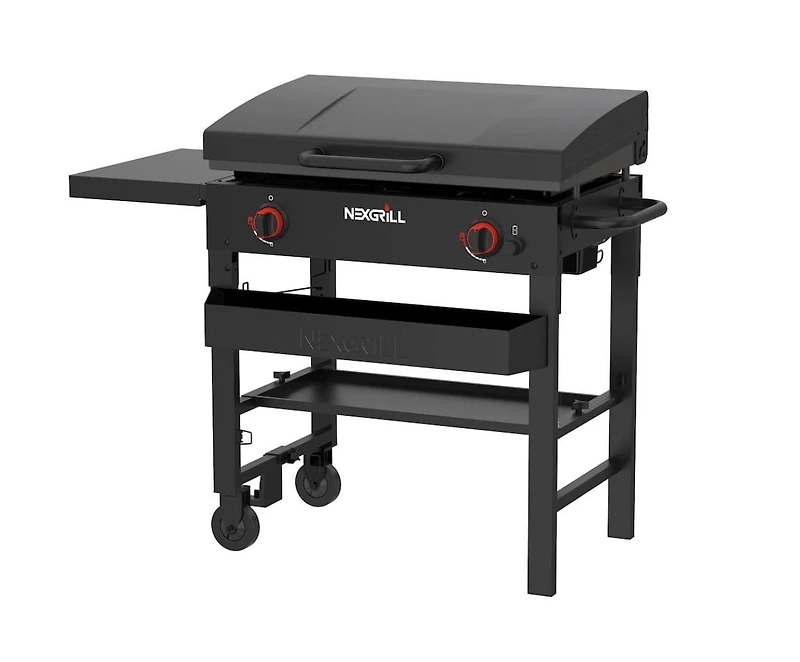 Daytona 2-Burner Propane BBQ Gas Griddle in Black with Hinged Lid