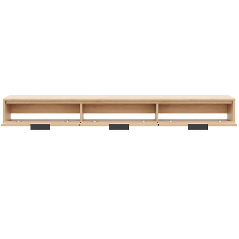 Meuble TV mural Nexera Slim 72 po à 3 portes et 3 armoires, chêne blond naturel