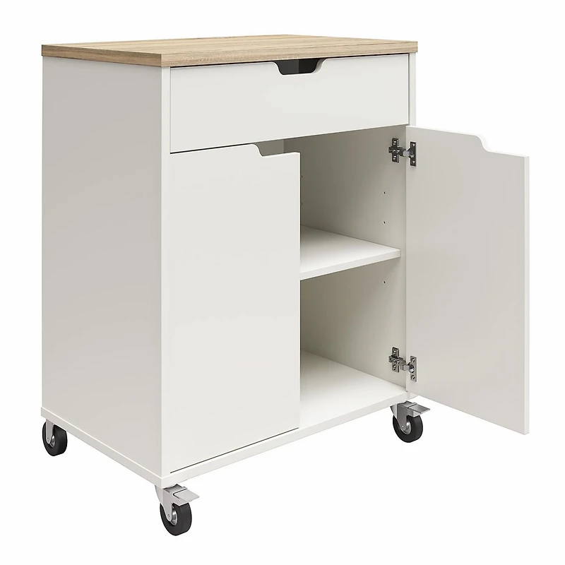 Systembuild Evolution Versa 2 Door/1 Drawer Storage Cart with Locking Casters , White and Weathered Oak