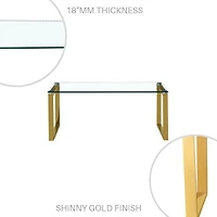 Grande table basse Gyna – Plateau en verre élégant avec pieds dorés brillants, design moderne