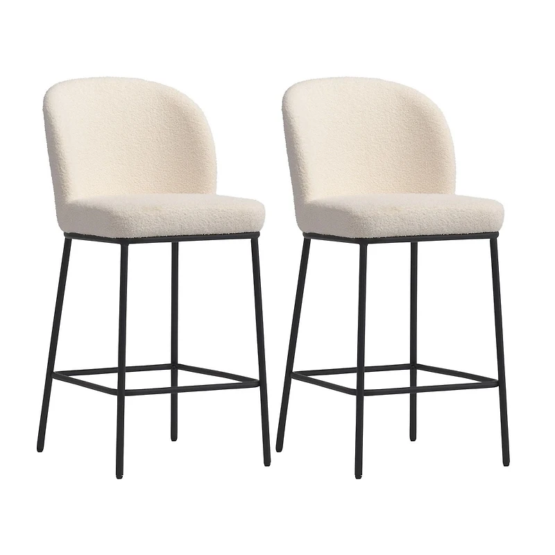 Lot de 2 tabourets de bar d'intérieur modernes et rembourrés en tissu bouclé de luxe Addison de CorLiving