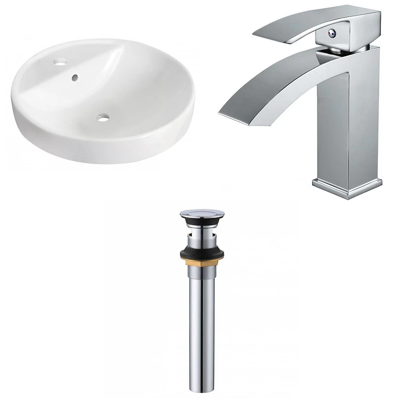 American Imaginations 18.25-in. W Drop In White Bathroom Vessel Sink Set For 1 Hole Center Faucet AI-34033