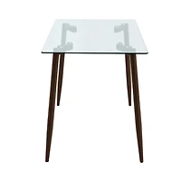 Table à manger rectangulaire moderne avec plateau en verre trempé élégant, pieds en métal style noyer, parfaite pour 4 personnes