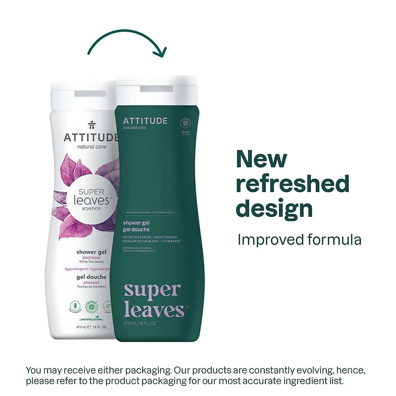 ATTITUDE super leaves, Shower Gel, White Tea Leaves. 473 mL